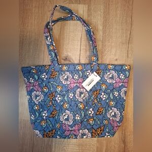 Floral Tote Bag - Blue and Pink